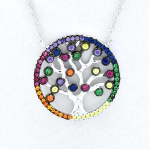925 Silver Rainbow Sapphire Tree of Life Necklace